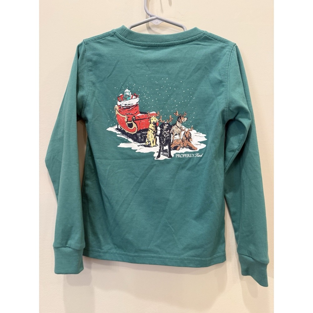 Properly‎ Tied Toddler Long Sleeve Shirt Christmas Santa's Sleigh Dogs Size 3T